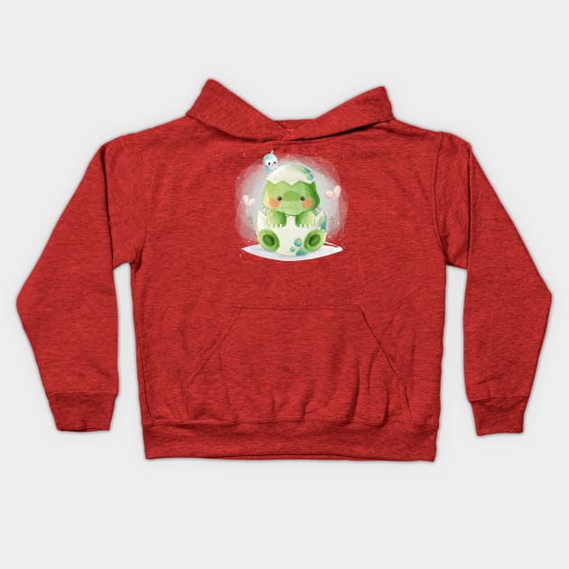 baby dino egg Kids Hoodie by Mako Design 